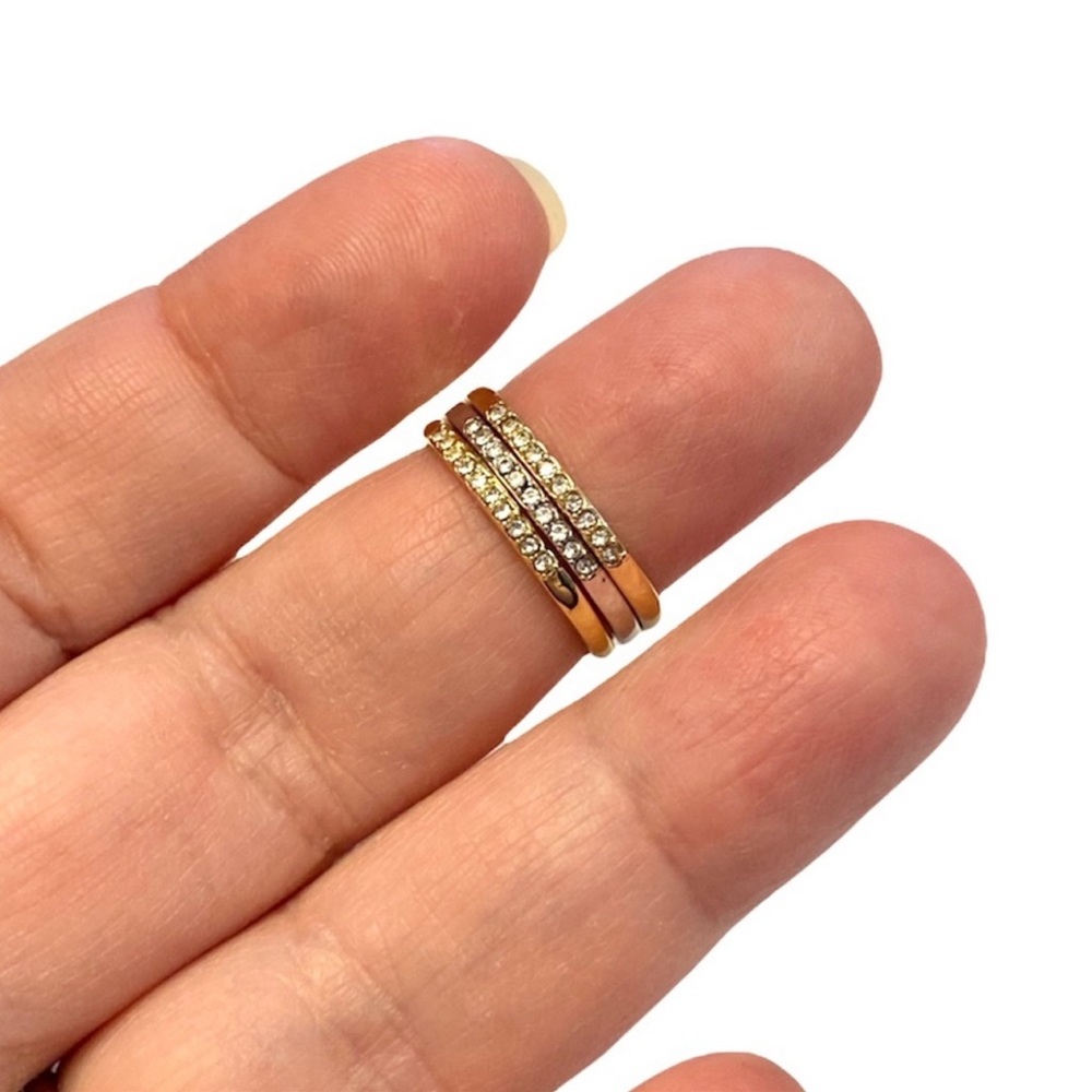 Covet Stacking Rjng Set Pave Rhinestone Bands Gold and Silver Size 7 - Picture 4 of 6